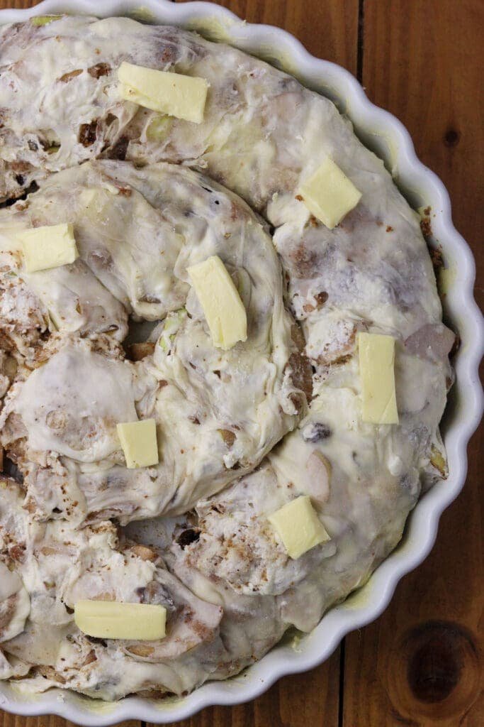 How to add slices of butter on top of strudel before baking.