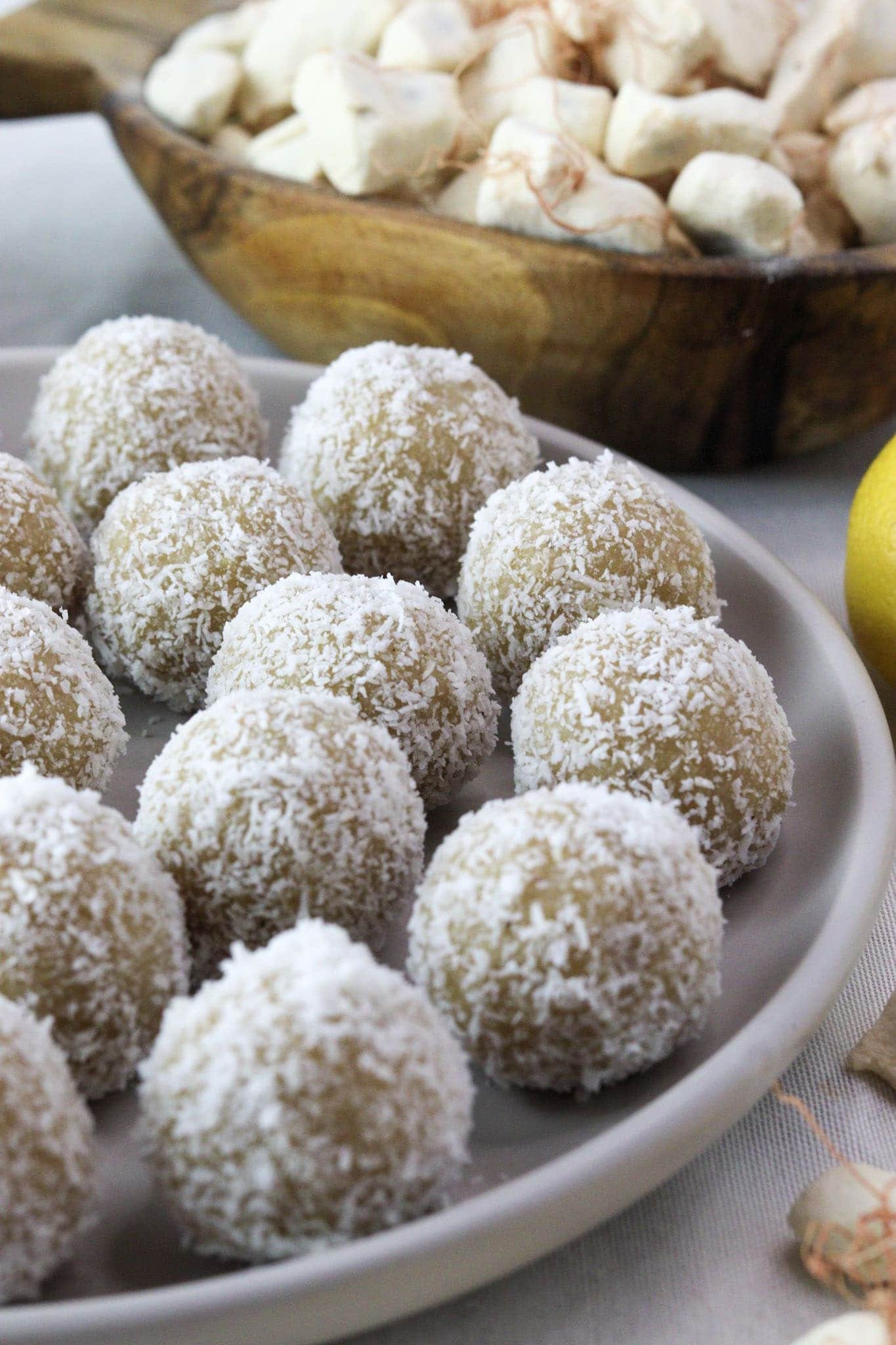 gluten-free coconut baobab bites on a plate