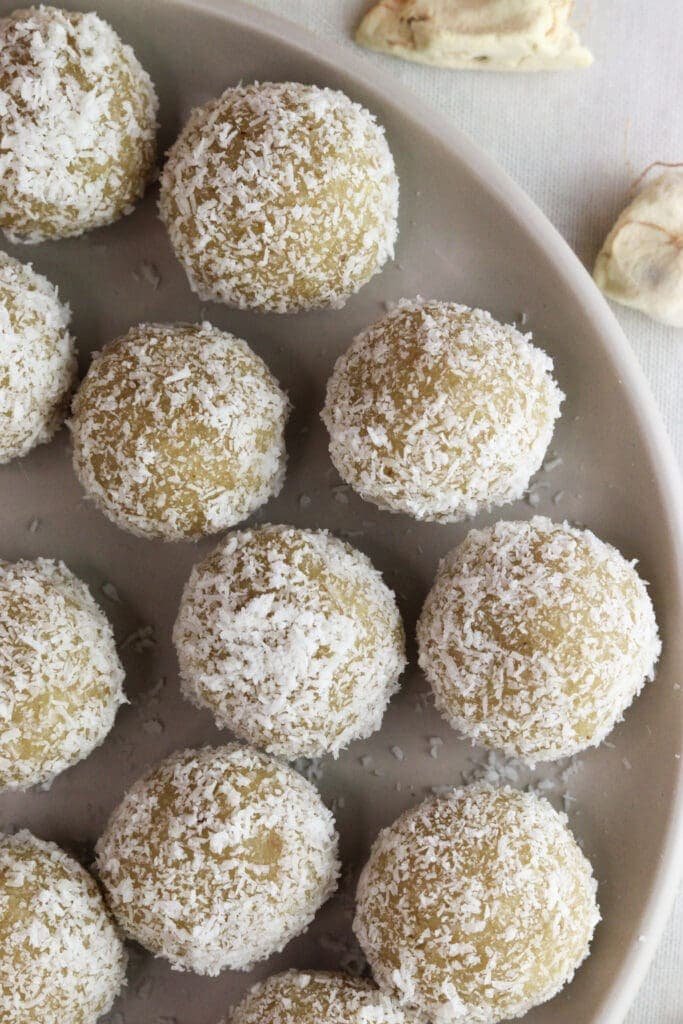 image of coconut baobab bites on a plate 