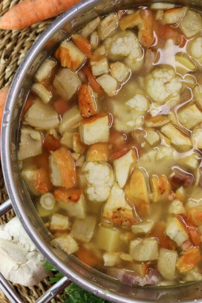 How much water should you pour in the soup pot.