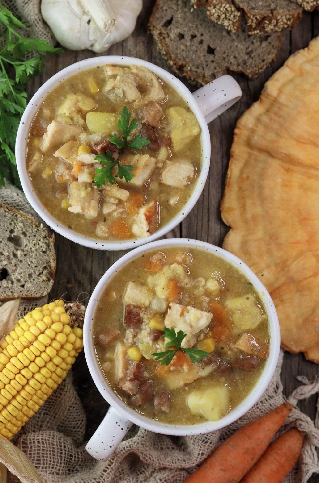 Chicken of the woods soup cooked like minestra, in two bowls