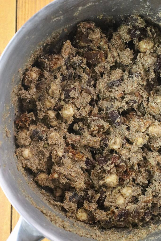 The biscotti dough before beeing loaded onto a baking tray.