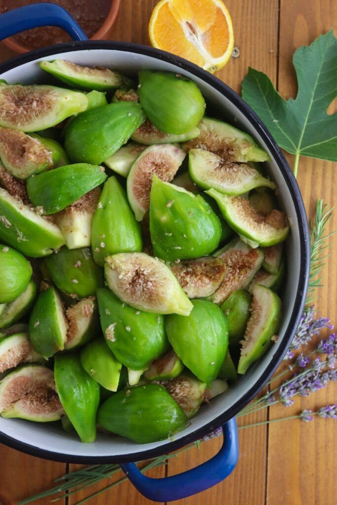 figs in a large pot before cooking the jam