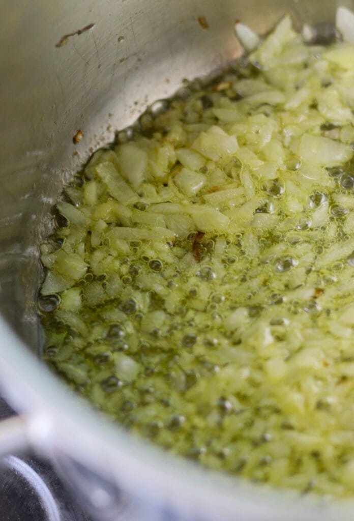 How to sauté the diced onion for the soup.