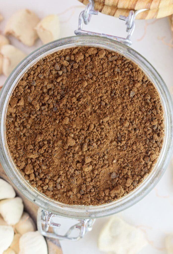 A jar of fresh baobab coffee powder. 