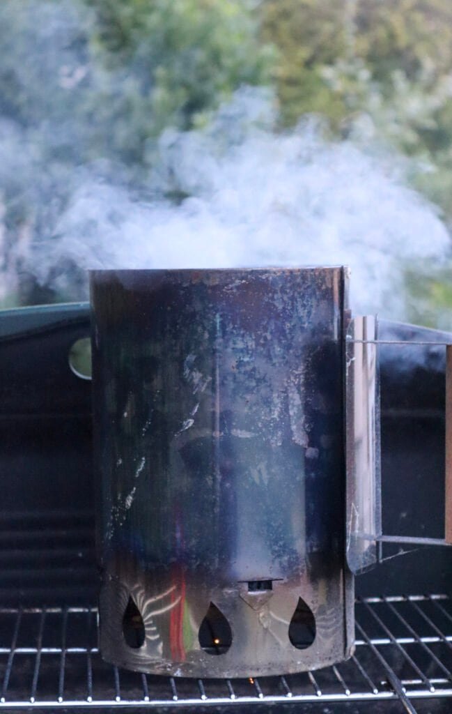 Preparing the charcoal for the grill.